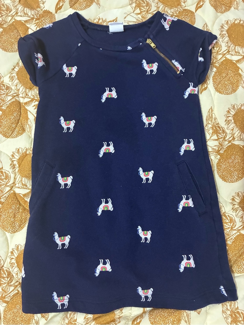 Girls Navy Llama Print Short Sleeve Dress - babygap
